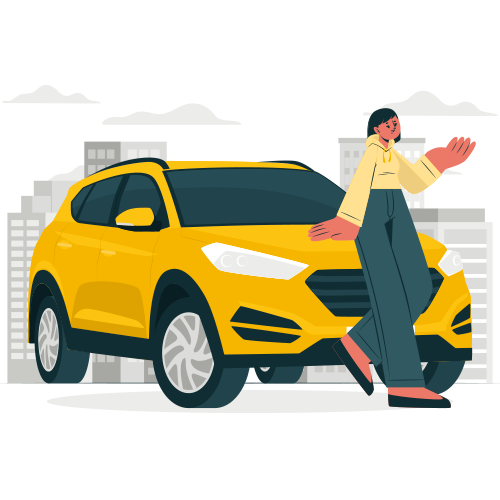 Illustration of a passenger beside a vehicle for Private Door-to-Door Transportation